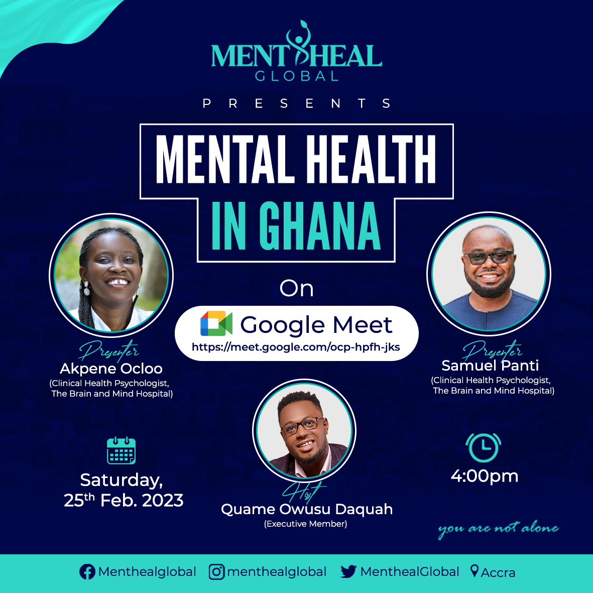 MenthealGlobal's tweet photo. come Saturday, lets learn something new about mental health @ObibaPanti @oppong_louisa @iamAkpene @Robert_CastroC @QuameDaqua https://t.co/w51VTBB8OY
