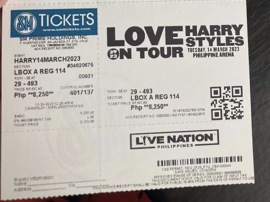 raejellroxas's tweet photo. ‼️ Selling 1 Harry Styles Love On Tour ticket ‼️

-Lower Box A Regular 114
-Row 29 Seat 493
-Orig price 8,250 selling for 8k
-RFS: extra ticket

wts lfb ph https://t.co/DoCYyH0suB