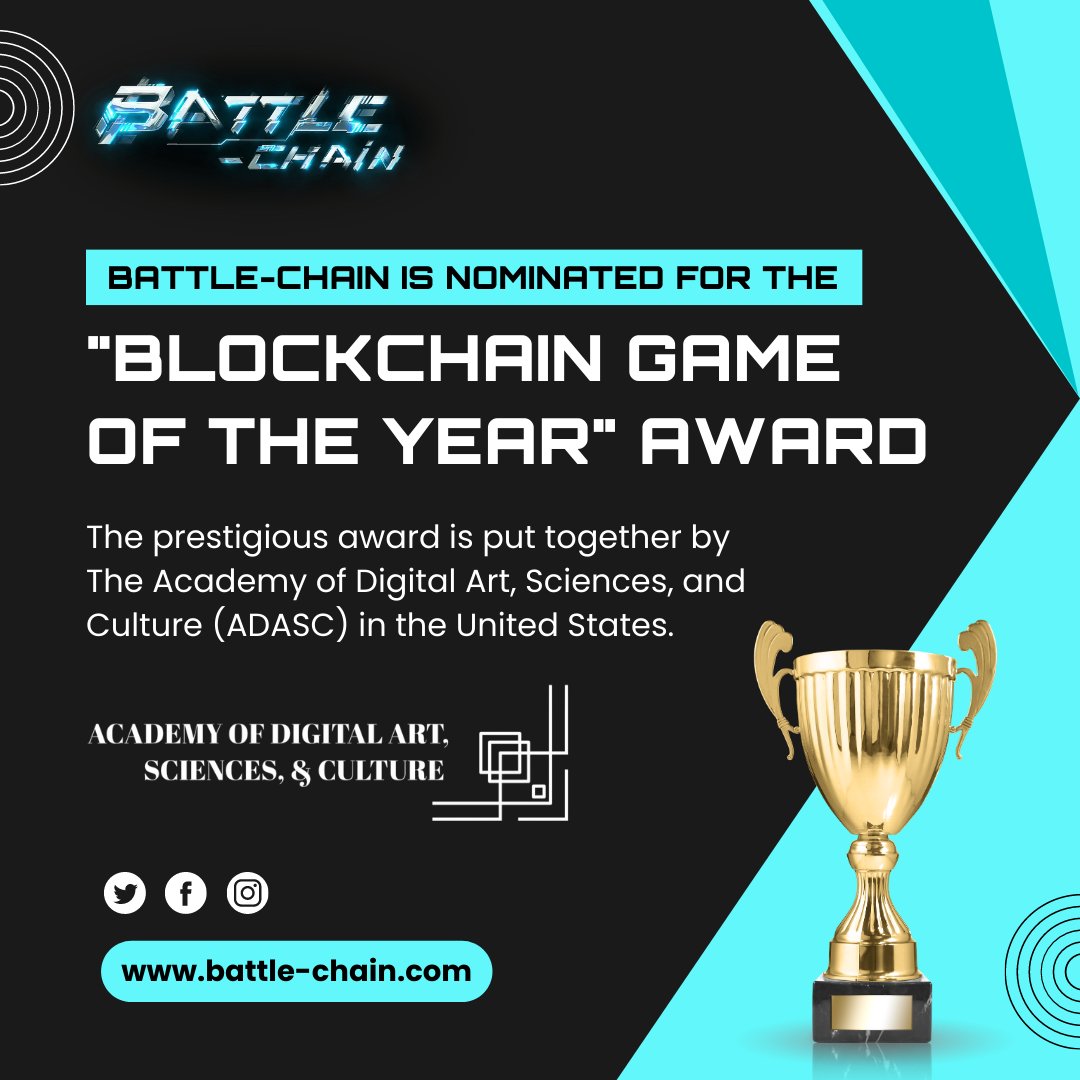 RealBattleChain's tweet photo. #Battlechain is nominated for the prestigious "#blockchain Game of The Year" awards by ADASC!
We are super excited about this opportunity and ensure our community that news is coming soon.
Learn more
https://t.co/JyXH8Bszb5
#GameFi #NFTGame https://t.co/CJw6rtlsc7
