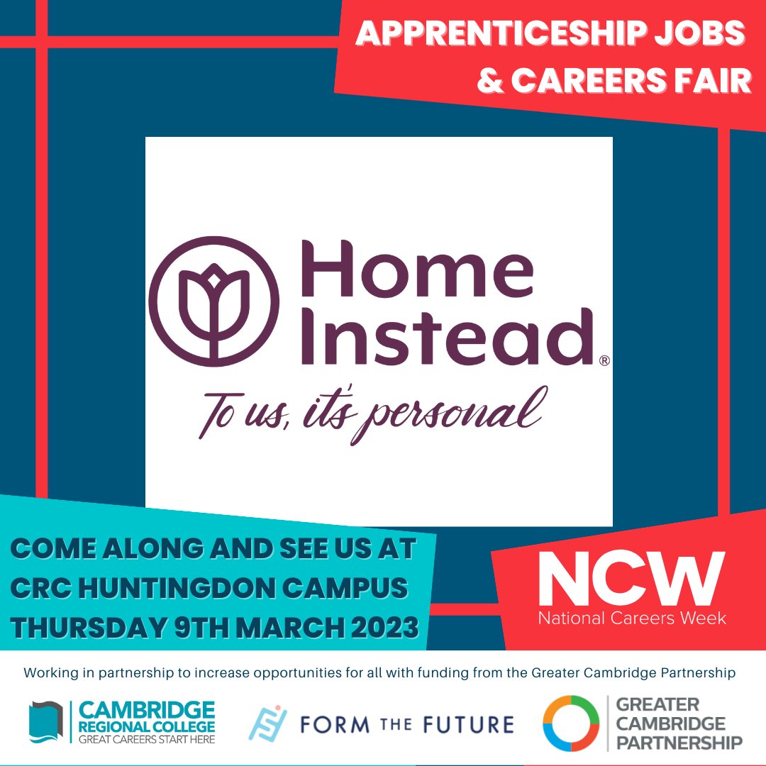 <a href="/Homeinsteadhunt/">Home Instead Huntingdon</a> offers quality home care services for older and disabled people. 
Visit their team at the Careers Fair to discuss vacancies and what it's like to work in this vital industry. 
Book now at: ow.ly/H3qI50MKpoy