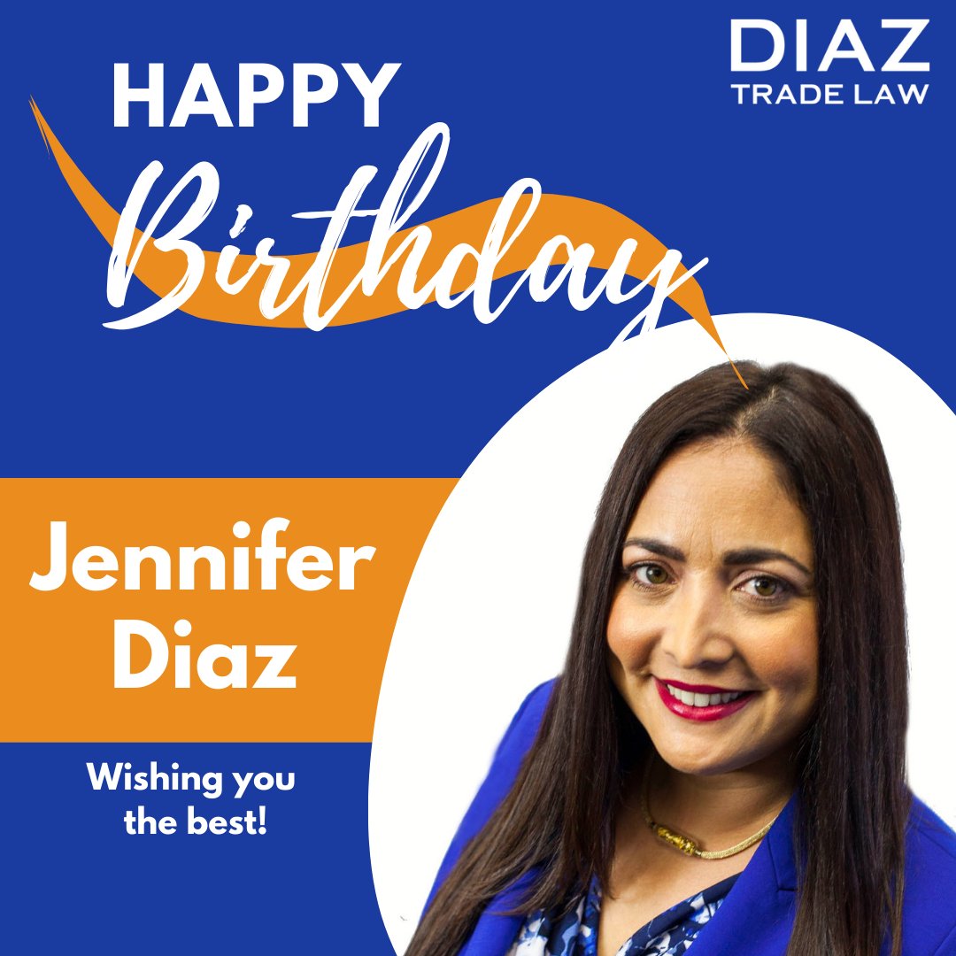 DiazTradeLaw's tweet photo. Diaz Trade Law would like to wish Jennifer Diaz, our president, a happy birthday!
#YourCustomsExpert #DiazTradeLaw #DTLRocks https://t.co/rgAO7aDph4