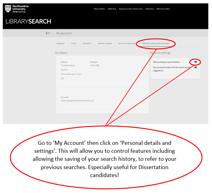 NULibrary's tweet photo. Explore the new ‘Personal Settings’ section of Library Search where you can opt to save your search history and use it to tailor your future searches. https://t.co/49G3RT7alC
