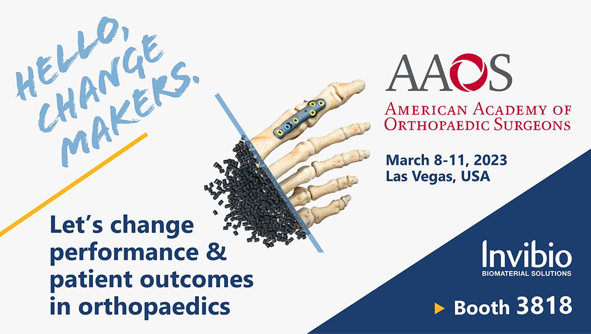 Are you going to #AAOS2023? Visit Invibio to discover the latest PEEK material developments that are driving #change in orthopedics. 

Get in touch with us to schedule a meeting with a PEEK expert to learn more about 3D printing and bone in-growth technologies.