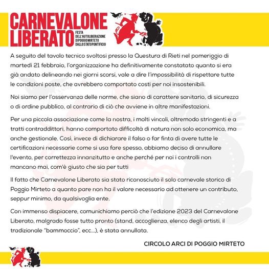 [2/2] La #burocrazia non è neutrale, specie al tempo di un governo dalle passioni tristi: clericale, oscurantista, proibizionista e razzista. Arci Roma, solidale con i/le compagnə di Arci Rieti, lavorerà per riprendersi una tradizione e una prospettiva di #liberazione per tuttə