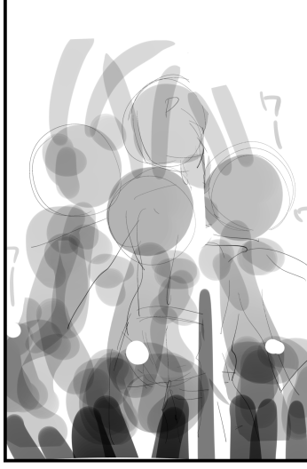 ラフを線じゃなくてこう…面で描いたら時間短縮になるかな…って思ったけど特に短縮にならなかった(慣れていない作業なので) 