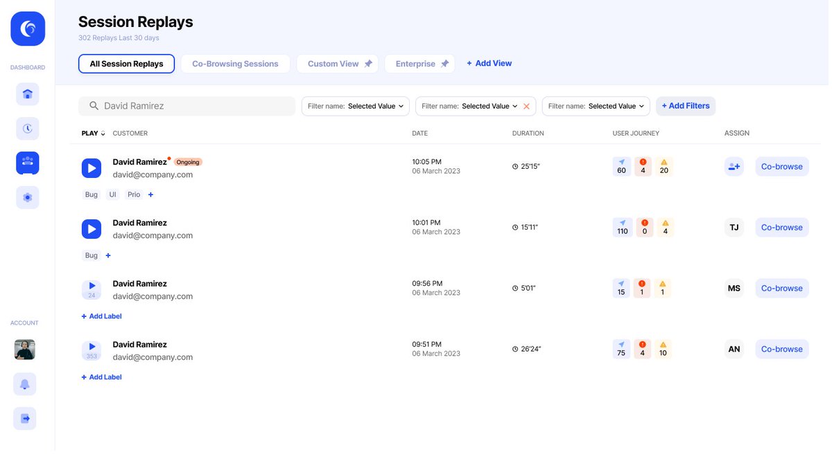 Say hello to your new @Fullview dashboard 👋 🤩

Redesigned for proactive support workflows and faster support.

Instead of seeing a list of customers when you log in, you’ll see a list of sessions ordered chronologically so you can find replays faster. 

#CX #customersupport