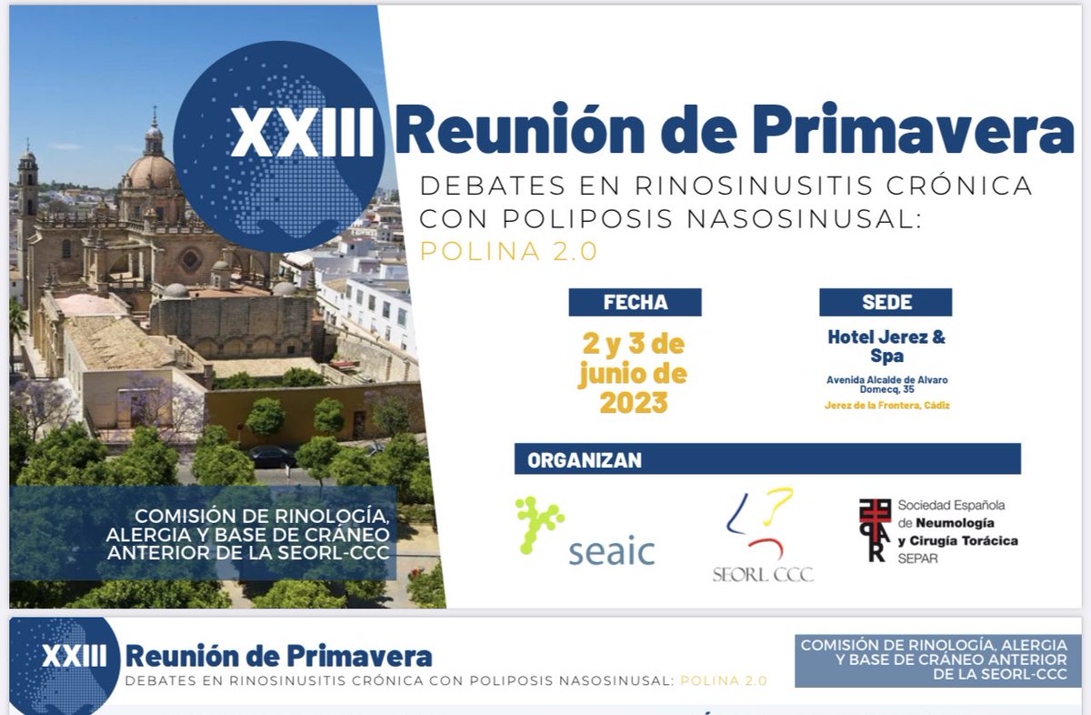 Reunión de Primavera de la Comisión de Rinologia de la SEORL 2023. ¡Ya abierto el plazo de inscripciones!. Este año con un enfoque multidisciplinar, organizada conjuntamente con SEAIC y SEPAR: seorl.net/wp-content/upl…