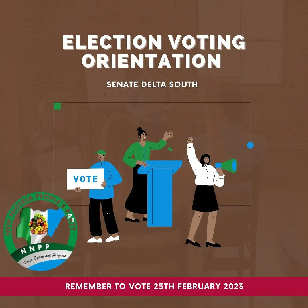 commodoreofhope's tweet photo. As we prepare for the elections, let us note the following.
1. Know the political party your preferred candidate belongs to and know his/her party logo.
2. On February 25th and March 11th, go out to vote for your preferred candidates!
#commodoreomatseyenesiama
#deltasouth4nesiama https://t.co/qNhc3u7css