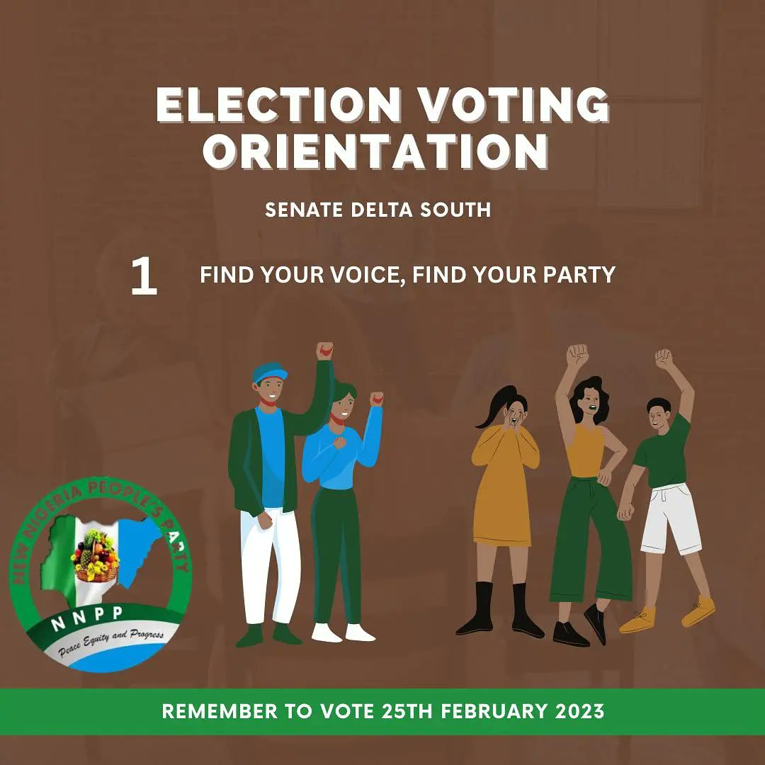commodoreofhope's tweet photo. As we prepare for the elections, let us note the following.
1. Know the political party your preferred candidate belongs to and know his/her party logo.
2. On February 25th and March 11th, go out to vote for your preferred candidates!
#commodoreomatseyenesiama
#deltasouth4nesiama https://t.co/qNhc3u7css