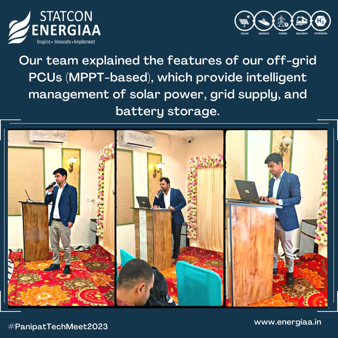 StatconEnergiaa's tweet photo. Exploring the power of #OffGrid solutions!" 🌞🔌🔋 The #TechnicalMeet at #Panipat (Haryana), organized by #RudraElectronics, brought together experts to discuss the cutting-edge #technology and features of #StatconEnergiaa's off-grid #MPPT PCUs. 💡💻👨💼 https://t.co/jWrWhrS7we