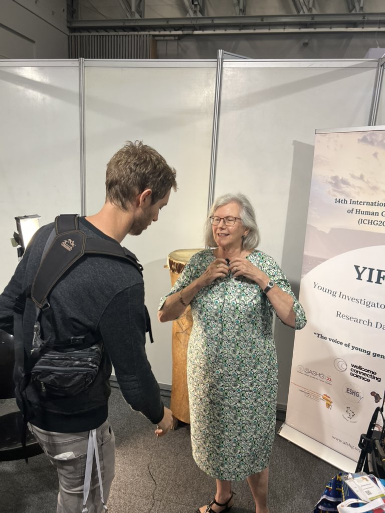 ICHG2023's tweet photo. Professor Michele Ramsay is getting prepped for the interview with UCT TV. She’s the president of the International Federation of Human Genetics, she was and is very instrumental in the organisation of the 14th International Congress of Human Genetics #ICHG2023 #WomenInScience https://t.co/6DB8FRhSQB