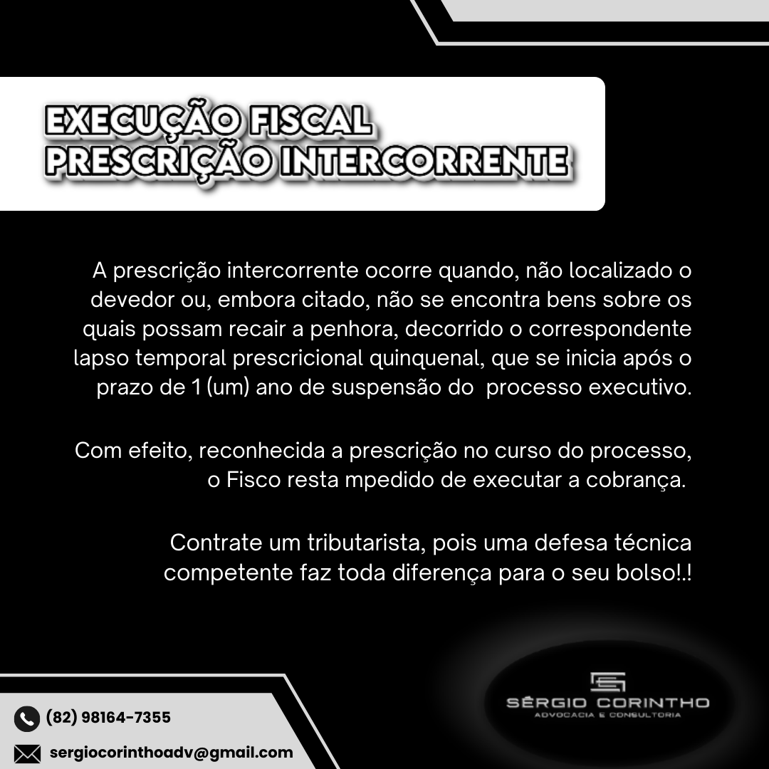 SergioCorintho's tweet photo. O advogado trinbutarista é de suma importãncia quando da análise da excução fiscal, ele pode fazer a diferença em seu benefício, por meio de uma defesa técnica acurada. 
#execuçãofiscal #prescriçãointercorrente #tributarista #advocaciatributaria #defesadocontribuinte #executado https://t.co/4loNrHaqKH