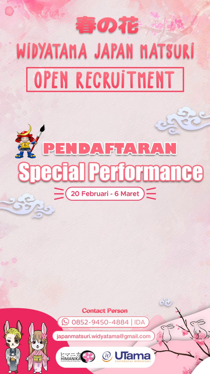 wjmutama's tweet photo. こんにちは！Karena tahun ini kembali dilaksanakannya WJM, bagi special performance yang ingin mendaftarkan diri bisa dilihat di pict nya ya~
待ってますよ！(⁠ ⁠◜⁠‿⁠◝⁠ ⁠)⁠♡ https://t.co/N0l2lqIkPX