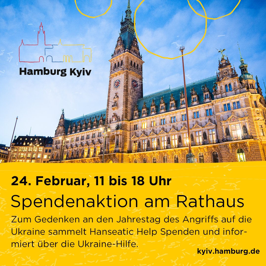 Am 24. Februar jährt sich der Beginn des Krieges, unter dem die Kinder in der Ukraine besonders leiden. Um diesen Kindern einen Moment der Ablenkung zu schenken, sammelt @HanseaticHelp von 11 bis 18 Uhr auf dem Rathausmarkt Spielzeugspenden. Alle Infos: kyiv.hamburg.de