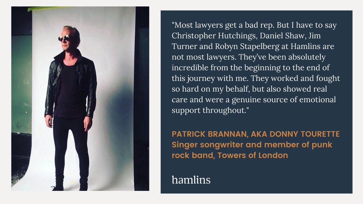 Our #mediadisputes team is pleased to have reached a successful outcome for our client, Patrick Brannan - better known as Donny Tourette - in his claim against News Group Newspapers. Patrick is a singer songwriter and member of punk rock band, Towers of London. #hamlinsllp #team