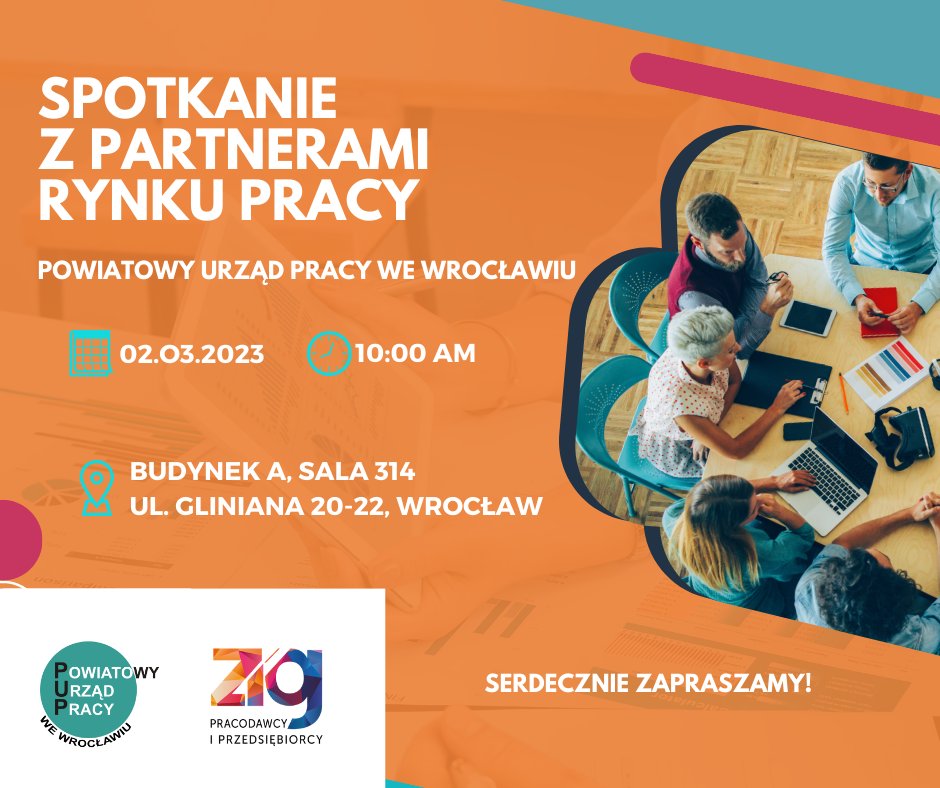 ZIGospodarcza's tweet photo. ➡️Serdecznie zapraszamy Państwa na Spotkanie z partnerami rynku pracy.
📍Miejsce: Powiatowy Urząd Pracy we Wrocławiu,ul. Gliniana 20-22, budynek A, sala 314
📆Termin: 2 marca 2023 r., godz. 10:00 - 12:00
🔗Rejestracja uczestnictwa w spotkaniu: https://t.co/TpzgevCkHx https://t.co/KlOjg5tdCN