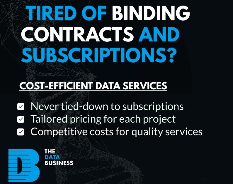 DataBusiness1's tweet photo. Bulk list providers make sure you're tied to a subscription before you can judge the quality of their data.
This carries high risk and often is not a cost-effective service.
As the bespoke alternative, we only ever charge for the data builds and services you require. https://t.co/2cqcgxpy3L