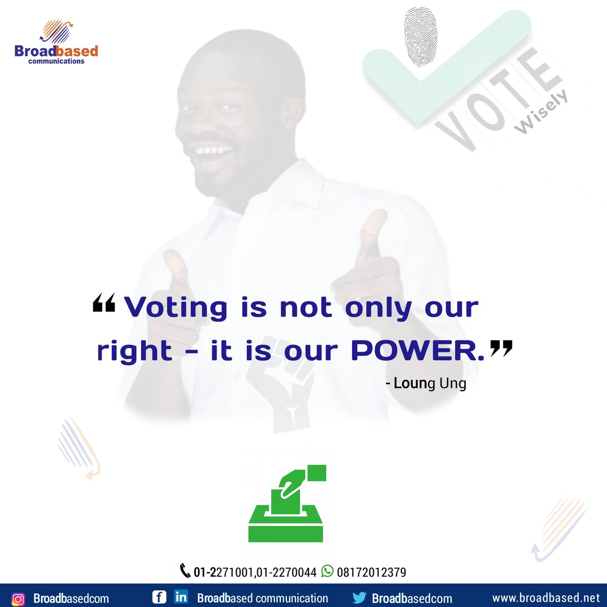 broadbasedcom's tweet photo. You have the power to make a difference, make your voice count at the Polls with your Vote
-----
#9jaelection2023 #election2023
#votewisely #makeyourvotecount
#broadbased #connection #fastinternetconnection #connectingyourlife https://t.co/zgC3BRsYRP