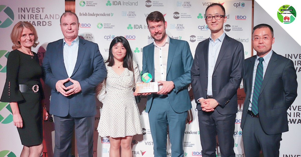 Huawei's tweet photo. #Huawei Ireland has won @IIIAwardsIRE's Best CSR Initiative category for 2023, marking a significant achievement for the #SeedsForTheFuture and #Tech4her scholarship programmes that promote #STEM education and nurture digital talents. #IIIAwards #FDIIreland https://t.co/NsjL52Kdta