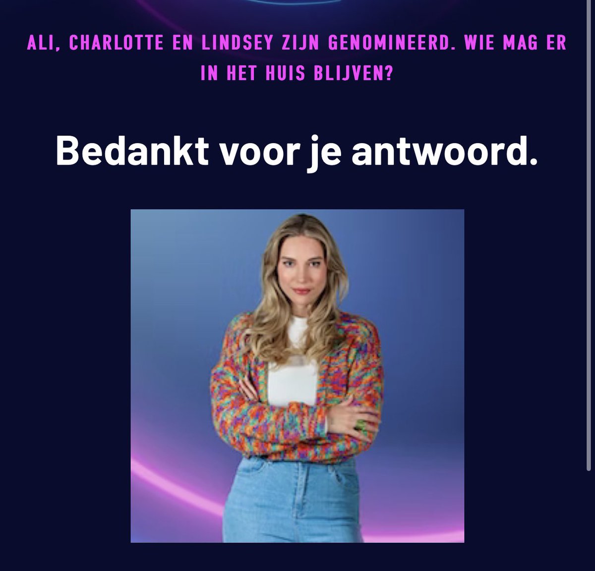 bigbronlbe2025's tweet photo. Mijn stem heeft ze al, en zal ze altijd krijgen! #teamChar #Bigbrothernlbe https://t.co/E9cPfDVddz