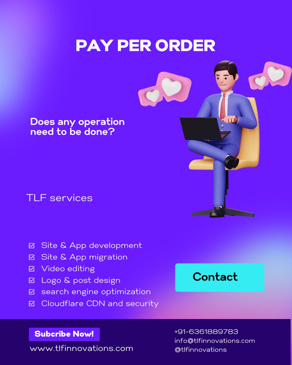 tlf_innovations's tweet photo. Pay Per Order......

#webdevelopment
#javascript
#programmer
#webdesign
#cloudservices
#vpshosting
#hostingservices
#businnes https://t.co/YNEORXBFIV
