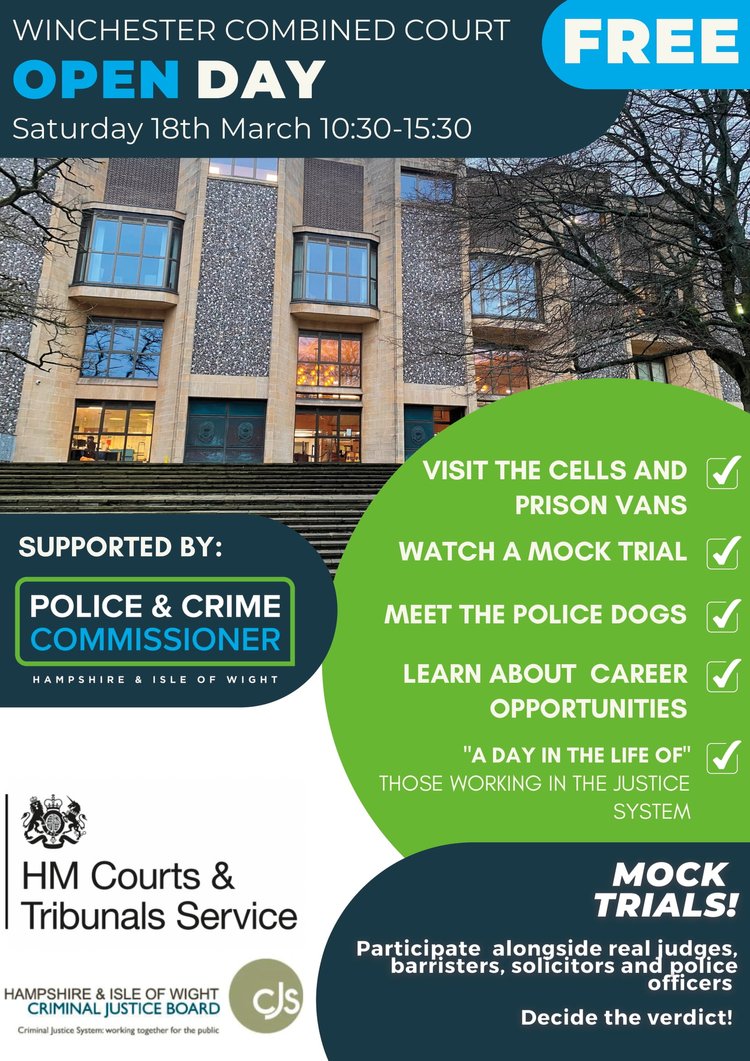 Winchester Crown Court Open Day: Saturday 18th March - A free event to find out more about careers in the criminal justice system. Tour the cells, take part in a mock trial, meet police and barristers.
winchesterheritageopendays.org/in-person-even…