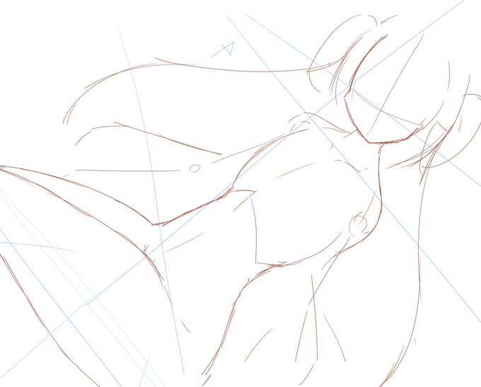 ラフ出来たのでご飯を食べます。もうちょっとオーバーパースで描くといいんだろうけど、これ以上すると顔描けなくなる気もする。難しい 