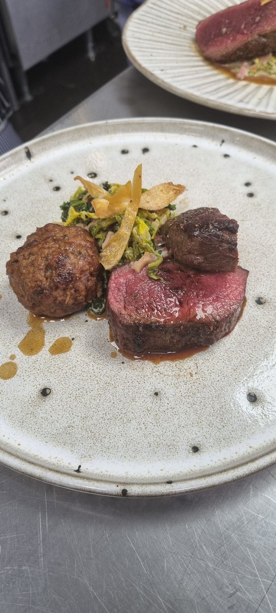 hughbaird's tweet photo. The Level 3 Professional Cooking students took part in a Game Masterclass held by Matt Gisby from @EatGameUk. 

See below the final product, Venison steak and meatball in a Game sauce … yummy! 👨‍🍳 🍴 
@BASCnews
#GameMasterclass #EatGameUK https://t.co/SfLniTlQ8t