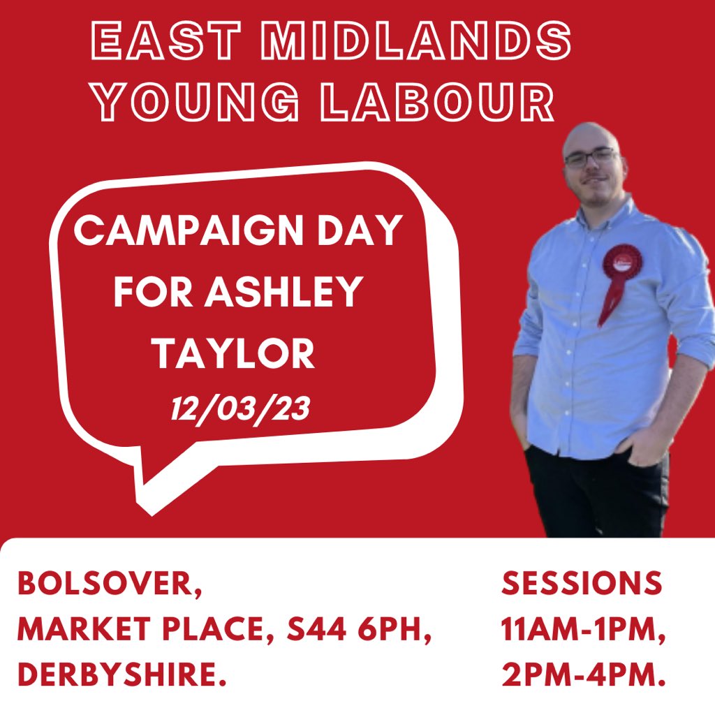 derbyshireylab's tweet photo. East Midlands Young Labour Campaign Day in Bolsover on the 12th March for the wonderful @_AshleyMTaylor !! https://t.co/OLXneY36Ys