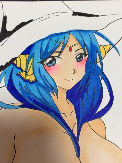 過去絵のヤムライハさん塗ってます。私水色得意かも 左が加筆前です 