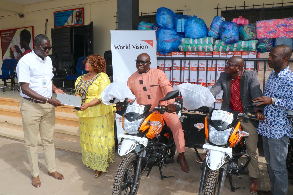 WVSierraLeone's tweet photo. To support victims of sexual violence receive comprehensive services, World Vision has donated motorbikes, laptops, printers, stationaries and sanitary kits to the Ministry of Gender and Children’s Affairs One Stop Centers covering Bonthe, Pujehun, Koinadugu and Falaba Districts. https://t.co/YGKdrikbrX