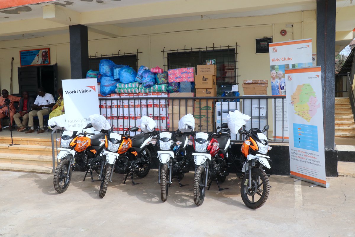 WVSierraLeone's tweet photo. To support victims of sexual violence receive comprehensive services, World Vision has donated motorbikes, laptops, printers, stationaries and sanitary kits to the Ministry of Gender and Children’s Affairs One Stop Centers covering Bonthe, Pujehun, Koinadugu and Falaba Districts. https://t.co/YGKdrikbrX