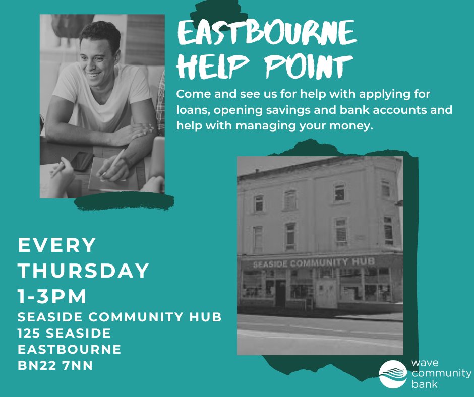 WaveCommBank's tweet photo. We're in Eastbourne today at the Seaside Community Hub for anyone that would like help managing their savings and loans.
No need to make an appointment just drop in between 1-3pm
https://t.co/wds9HTeByy
#Eastbourne #HelpPoint #bankonwave #letstalk #savings https://t.co/N0Ci6fMGZE