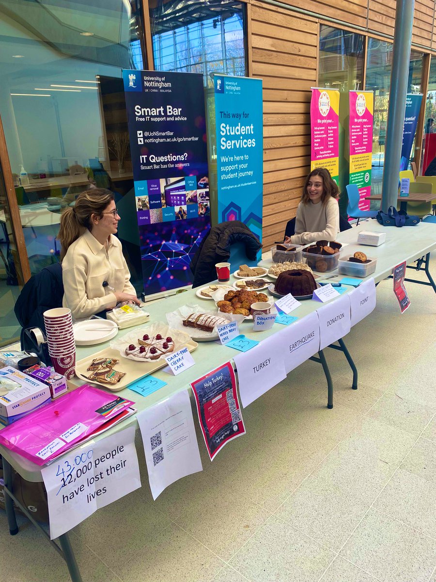 Bake sale until 6pm today - in Exchange Building, Jubilee Campus.  Please come and support people affected by 4 earthquakes in Turkiye by donating ❤️