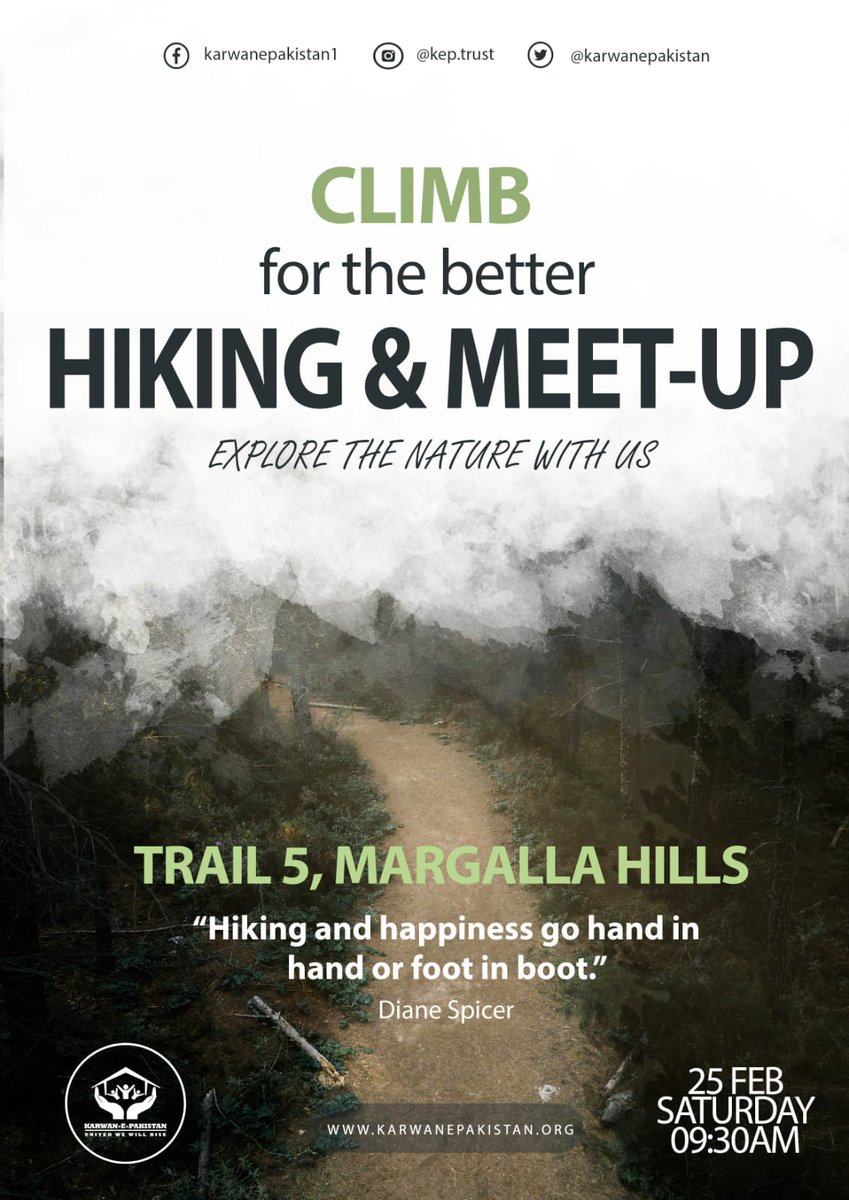 kep_trust's tweet photo. Karwan e Pakistan is going to plan a meet up in an interactive way for its team therefore preparing a meetup and hiking in Trail 5 Margalla Hills on Saturday, February 25, 2023 at 9:30am. Participation of everyone is mandatory .
you can also join us with your family and friends. https://t.co/bIhBY6qBRz