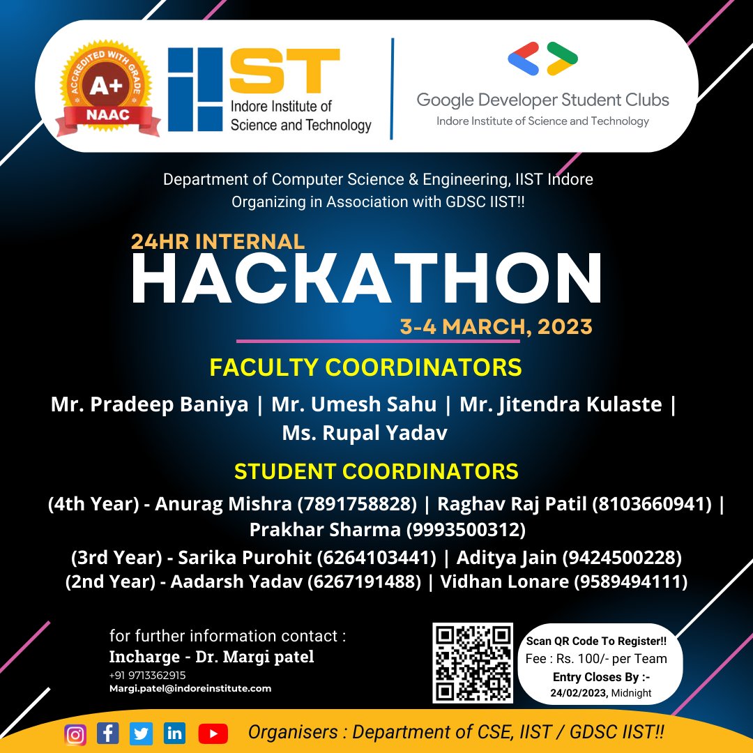 GDSC_IIST's tweet photo. Need more information about our upcoming hackathon?🤔
Our coordinators are here to help!Don't hesitate to reach out to them with any queries you may have. They'll be more than happy to assist you.🤝
Register Link:https://t.co/3eFu6Gj5w1
#hackathon #iist #ruraldevelopment #coding https://t.co/3oFViBE5iT