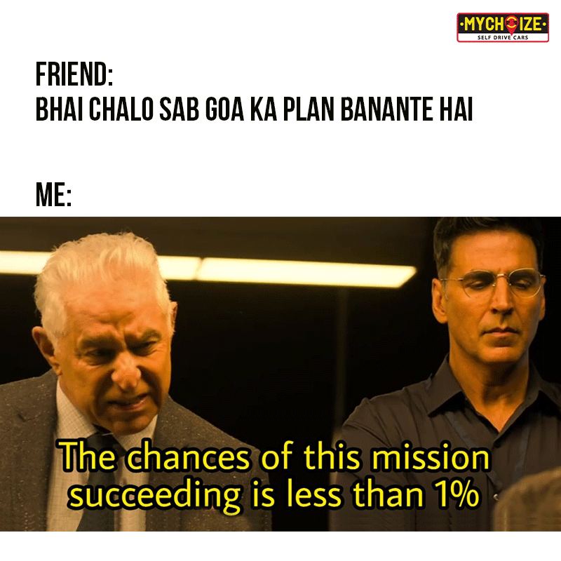 MyChoize_Cars's tweet image. We understand the pain associated with such failed plans😅, but hope is eternal so better luck next time from MyChoize 🚗

#mychoize #travelplan #goatrip #unlimitedkilometers #friendsmeme #TravelGoals #memes😂 #goa #carrental #explore #selfdrivecars
