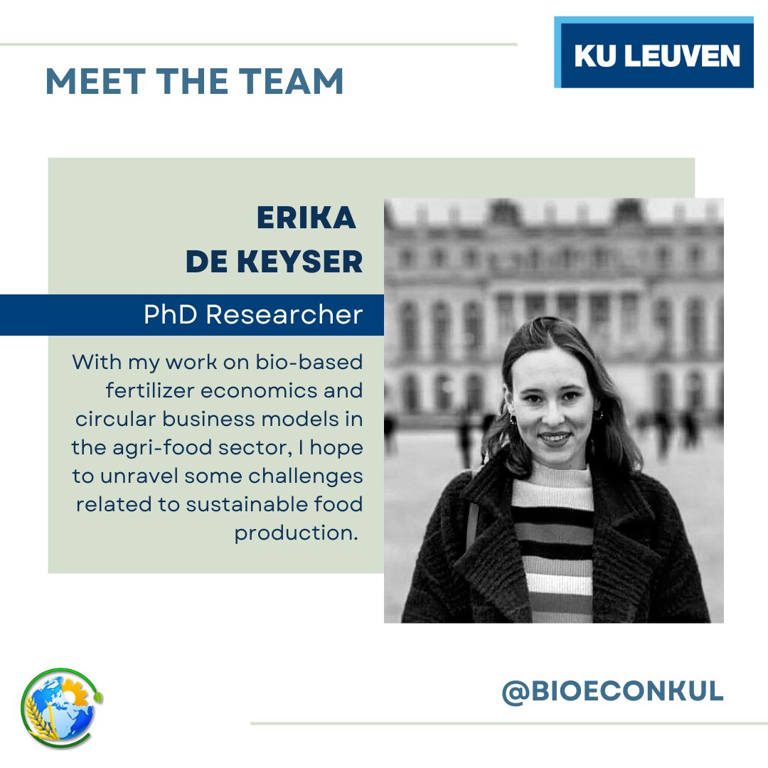 bioeconKUL's tweet photo. 20/ #MeetTheTeam 

@ErikaDeKeyser is a member of the Sustainable Food Economies research group. In the @rusticaproject, she researches circular business models for novel bio-based fertilizers that address the needs of modern agriculture.

#bioeconkul https://t.co/QX4TXRf2om