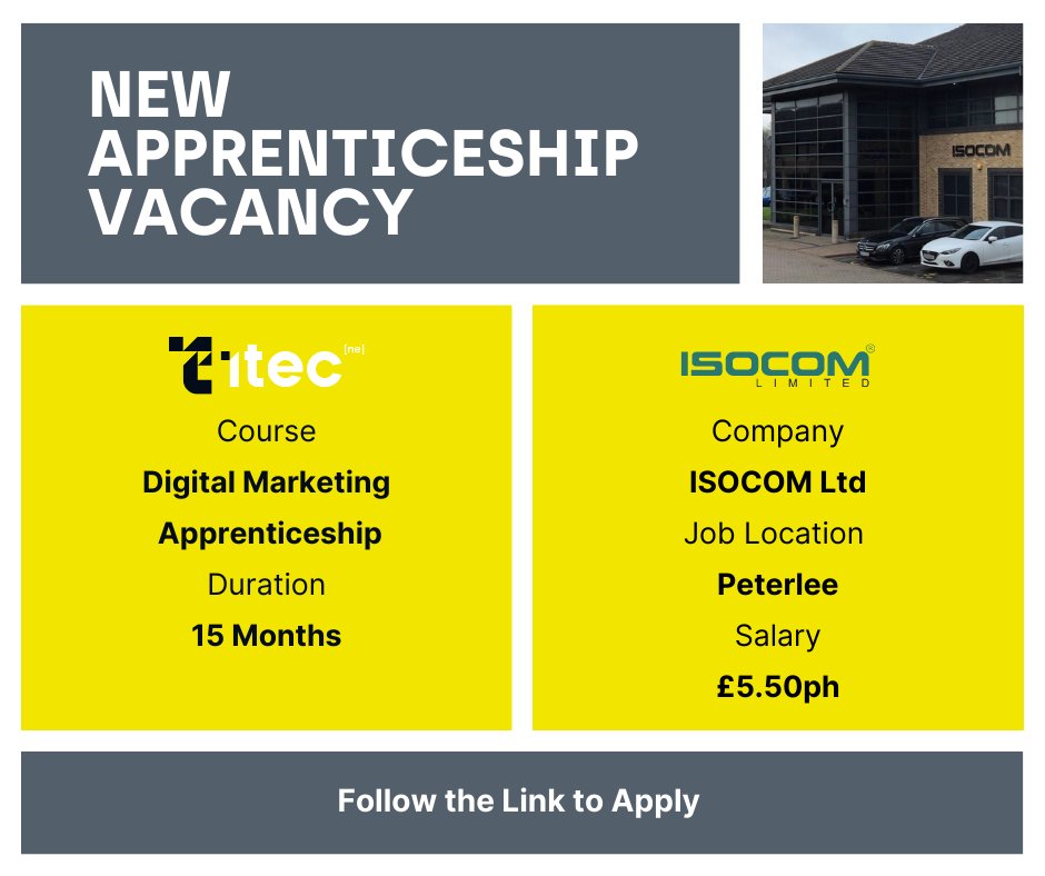 Are you interested in a career in Digital Marketing? <a href="/isocomuk/">ISOCOM Limited</a> a specialist manufacturer of Electronic and Optoelectronic Components are recruiting a marketing apprentice to join their team, More info below 
buff.ly/3ZtBeLv 
#digitalmarketing #apprenticeships #newjob