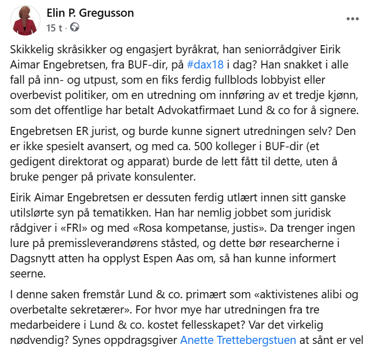 elingre1's tweet photo. Det ble et selsomt innslag, @NRKesp1. Ikke pga deg, men fordi den ustyrlige byråkraten lyn-leste fra et blomstrende manus, i begeistring over "Lund & co" som har "utredet" bestillingen. Fra ham, #FRI og #Rosakompetanse. Betalt via #BUFdir. https://t.co/ATKa805YHZ https://t.co/BTjT0LnGZx