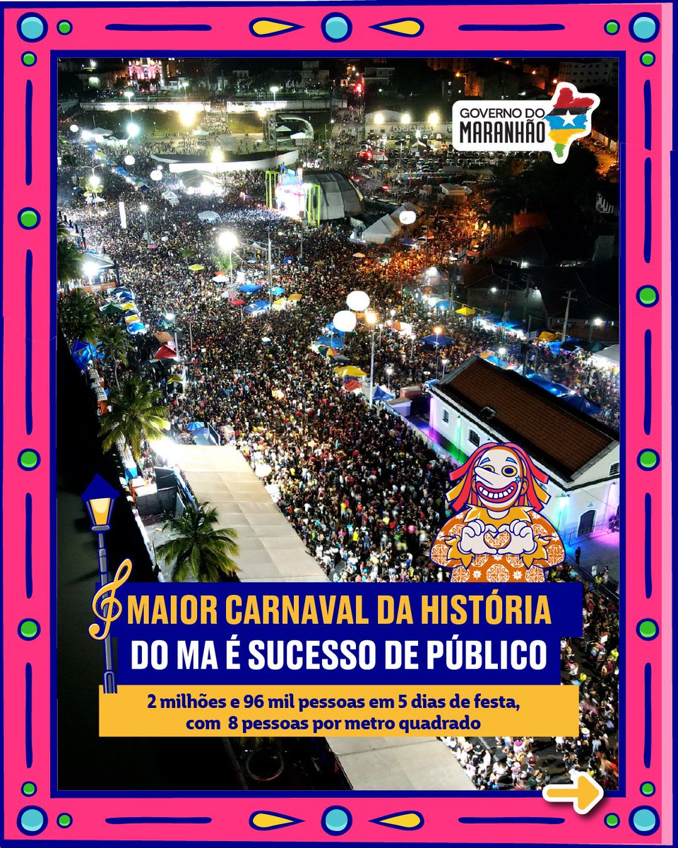 carlosbrandaoma's tweet photo. O maior Carnaval da nossa hist��ria está sendo elogiado por todos. Segundo a SSP, foram 2 milhões e 96 mil pessoas durante os 5 dias de festa. Portanto, um mar de gente alegrou as avenidas Beira-Mar e Litorânea, e entramos nos grandes circuitos do país. Em 2024 será ainda melhor! https://t.co/D010HTWNU3