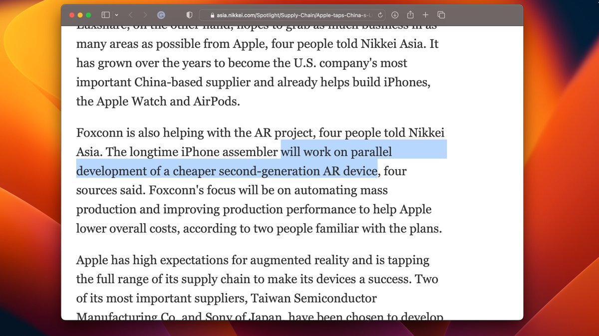 deepdesai1225's tweet image. "No, Foxconn isn't already developing a cheaper Apple headset. What the Nikkei Asia report actually says is that Foxconn "will work" on it #honestreporting #correction #themoreyouknow asia.nikkei.com/Spotlight/Supp…
  https://t.co/swkbOv2Yx7"