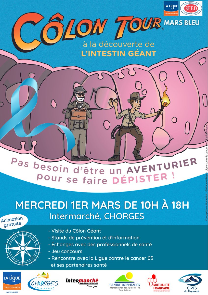 LigueCancer05's tweet photo. Visitez le #CôlonTour avec la Ligue contre le cancer des Hautes-Alpes mercredi 1er mars à #Chorges !
👉 Voyagez à l'intérieur d'un côlon géant et comprenez comment évoluent les différentes lésions et découvrez l'intérêt du #dépistage du cancer colorectal et de la coloscopie. https://t.co/35bIHjvWpX