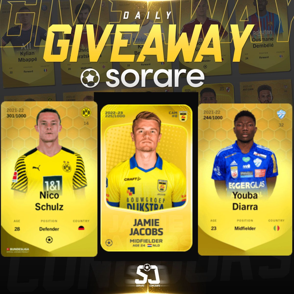 _CaptainHODL's tweet photo. 🎁CONCOURS SORARE🎁

3 JOUEURS À GAGNER / 3 GAGNANTS

Conditions pour participer: 

- Follow @SorareConcours et @Elmatteo84
- Retweet ♻️
- Like ♥️

Fin du concours 24/02 à 20h

Si vous n'avez pas Sorare : https://t.co/34HxxlJ0oZ

#football #Giveaway #Concours #NFT #crypto #ETH https://t.co/FWpgd0ettg
