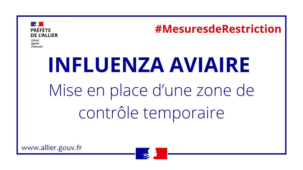 Prefet03's tweet photo. #InfluenzaAviaire ☣️
Mise en place d'une zone de contrôle temporaire (#ZCT) suite à un cas identifié sur deux #bernaches du #Canada 🪶 à @yzeure .
Plus d'infos ici ➡️ https://t.co/HUPapV0Us0 https://t.co/6F4qJfLpeo