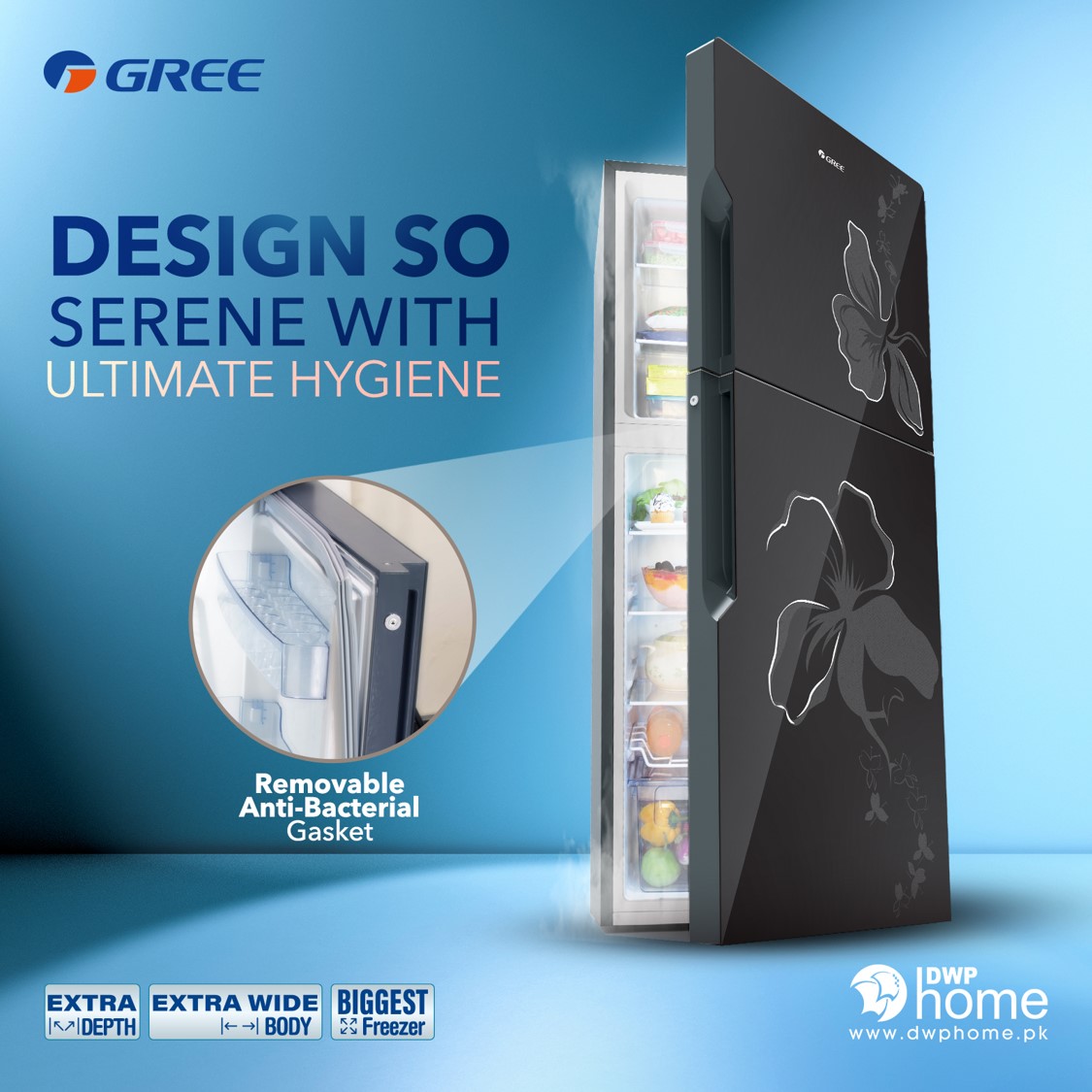 GreePakistan's tweet photo. Keep unwanted germs and odors at bay with the sleek and practical design of GREE Everest Floral Series Refrigerators. Its Removable Anti-Bacterial Gasket gives you the freedom to store your food hygienically. 

Buy Now: https://t.co/aTJHzLQFRW

#Gree #GreeMakingLifeBeautiful https://t.co/Pz4xMsIRSP