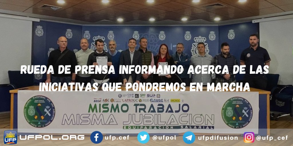 ufpol's tweet photo. Hoy ha tenido lugar en el Complejo Policial de Canillas, rueda de prensa de la "PLATAFORMA POR UNA JUBILACIÓN DIGNA Y LA PLENA EQUIPARACIÓN SALARIAL" para informar acerca de las iniciativas que pondremos en marcha. https://t.co/xnLLAAzY2l