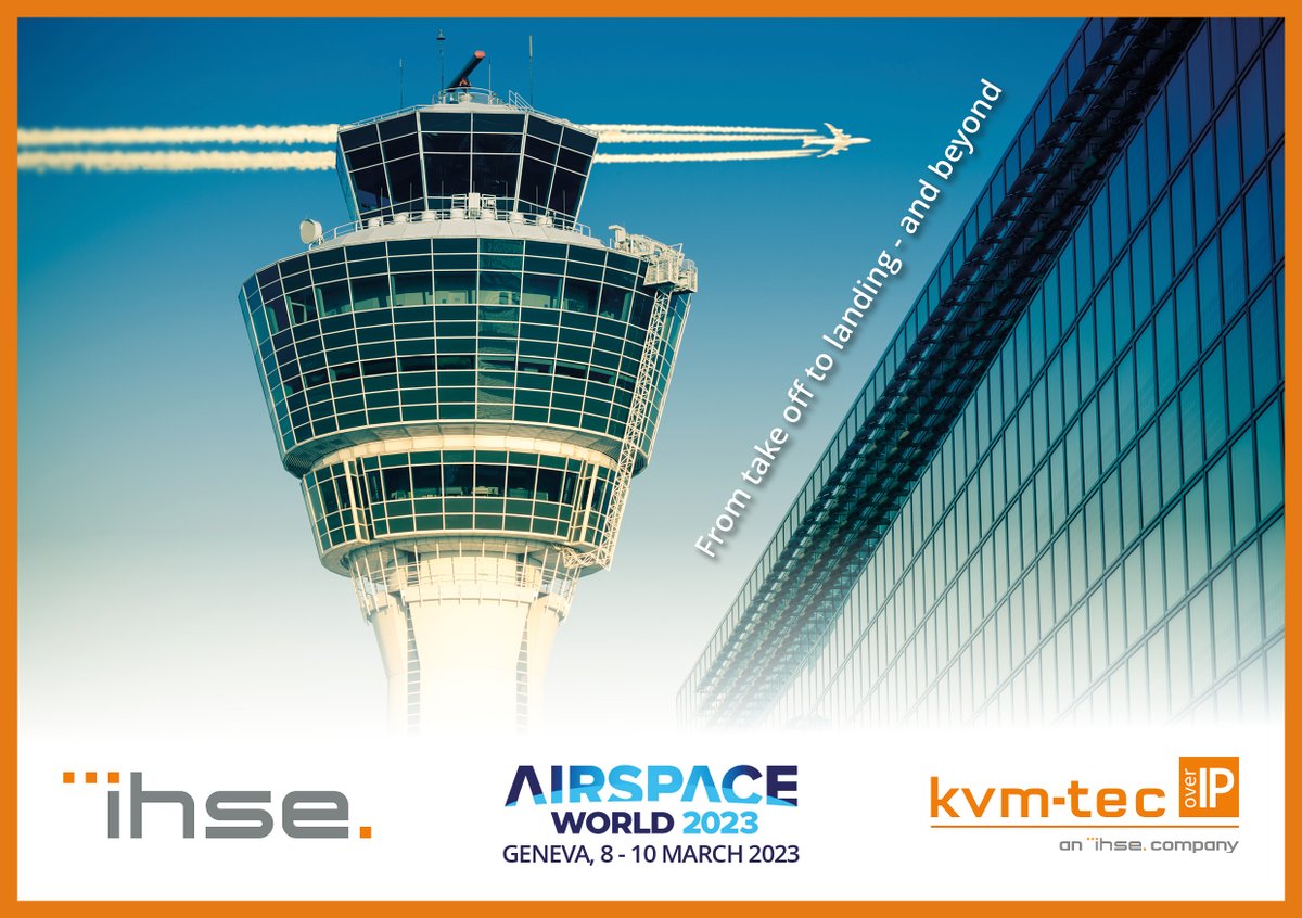 KVM solutions for every Airport application: from take off to landing and beyond!
We can't wait to show our KVM products at the #AirspaceWorld in #Geneva.
Book your meeting now! Click ow.ly/Qfrs50MXEBY and choose your preferred timeslot. 
#atc #atm #kvm #ihse #kvmtec