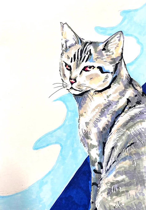 対になってたりします。可愛い&amp;クール。#猫 #猫イラスト #絵かきさんと繋がりたい #絵柄が好きって人にフォローされたい 