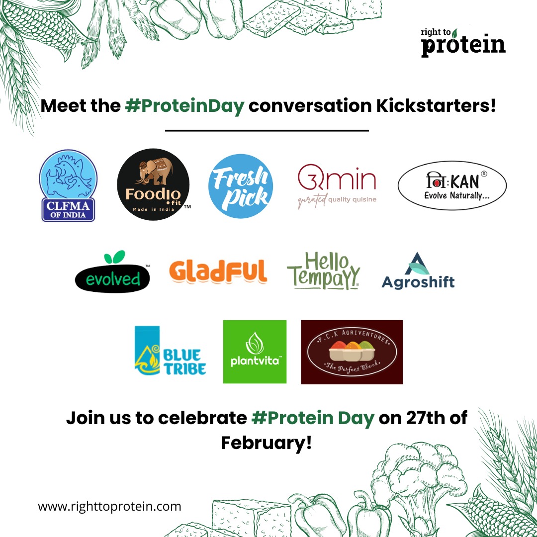 RTPSouthAsia's tweet photo. Meet the #ProteinDay conversation Kickstarters! 

@ClfmaIndia  @Foodiofit  #FreshPick  @QminApp  @NihkanEvolve  @evolved_foods  #Gladful #HelloTemayy  @agroshift   @plantvita_in #PCKagriventures  @bluetribefoods 

Join us to celebrate Protein Day on 27th of February! https://t.co/Ndo68wY41I